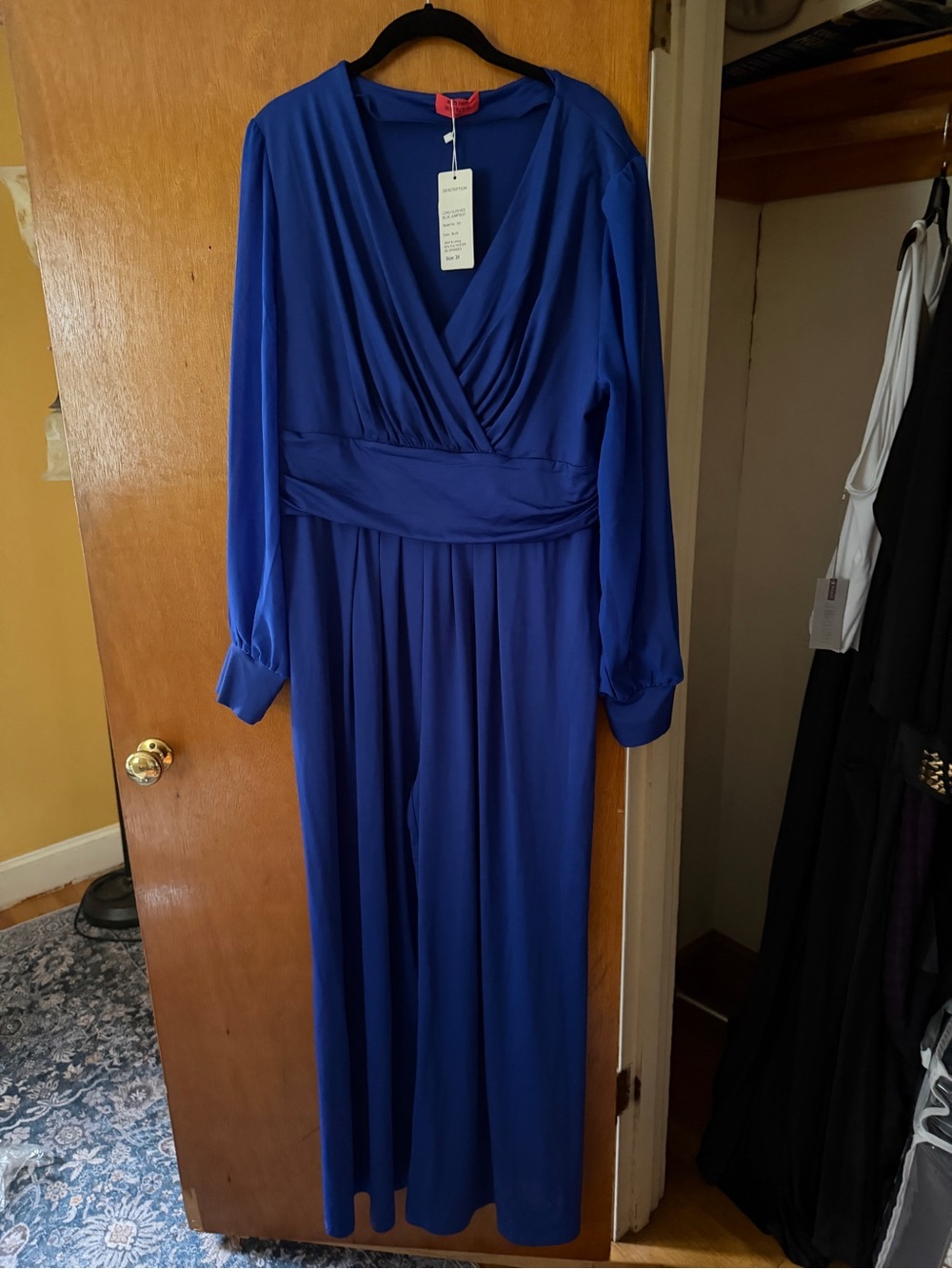 Women’s Royal Blue Long Sleeve Wrap Jumpsuit